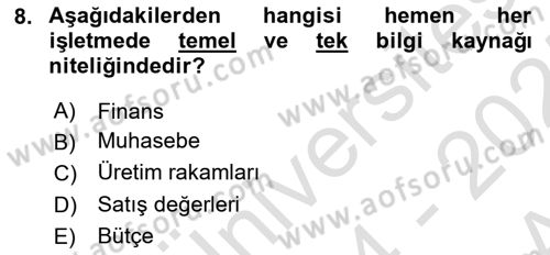 Lojistik Maliyetleri Ve Raporlama Dersi Ara Sınavı Deneme Sınav Soruları 8. Soru