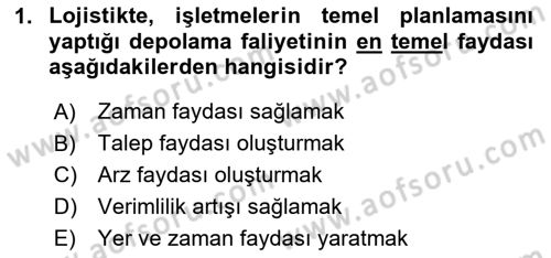 Lojistik Maliyetleri Ve Raporlama Dersi 2024 - 2025 Yılı (Final) Dönem Sonu Sınav Soruları 1. Soru