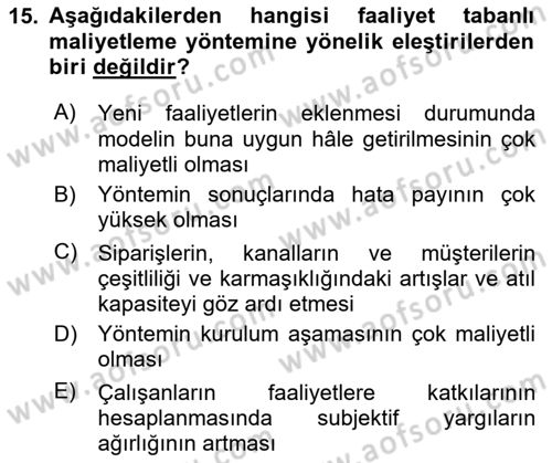 Lojistik Maliyetleri Ve Raporlama Dersi 2024 - 2025 Yılı (Final) Dönem Sonu Sınav Soruları 15. Soru