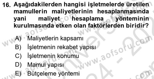 Lojistik Maliyetleri Ve Raporlama Dersi 2024 - 2025 Yılı (Final) Dönem Sonu Sınav Soruları 16. Soru