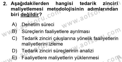 Lojistik Maliyetleri Ve Raporlama Dersi 2024 - 2025 Yılı (Final) Dönem Sonu Sınav Soruları 2. Soru
