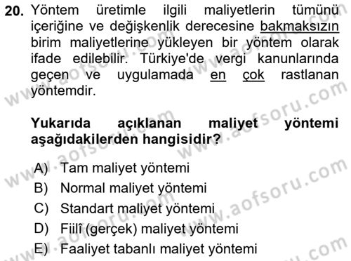 Lojistik Maliyetleri Ve Raporlama Dersi 2024 - 2025 Yılı (Final) Dönem Sonu Sınav Soruları 20. Soru
