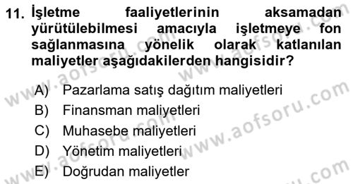 Lojistik Maliyetleri Ve Raporlama Dersi 2024 - 2025 Yılı Yaz Okulu Sınav Soruları 11. Soru