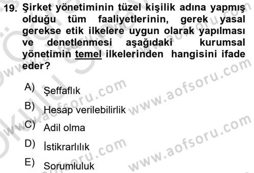 Lojistik Maliyetleri Ve Raporlama Dersi 2024 - 2025 Yılı Yaz Okulu Sınav Soruları 19. Soru