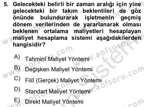 Lojistik Maliyetleri Ve Raporlama Dersi 2024 - 2025 Yılı Yaz Okulu Sınav Soruları 5. Soru