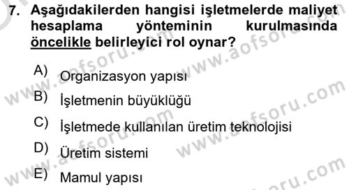 Lojistik Maliyetleri Ve Raporlama Dersi 2024 - 2025 Yılı Yaz Okulu Sınav Soruları 7. Soru