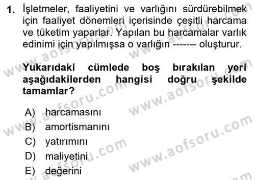 Lojistik Maliyetleri Ve Raporlama Dersi 2025 - 2026 Yılı (Vize) Ara Sınav Soruları 1. Soru
