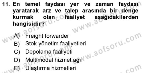 Lojistik Maliyetleri Ve Raporlama Dersi 2025 - 2026 Yılı (Vize) Ara Sınav Soruları 11. Soru