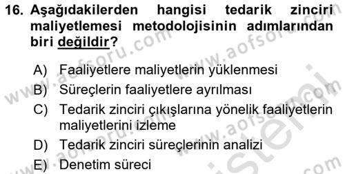 Lojistik Maliyetleri Ve Raporlama Dersi 2025 - 2026 Yılı (Vize) Ara Sınav Soruları 16. Soru