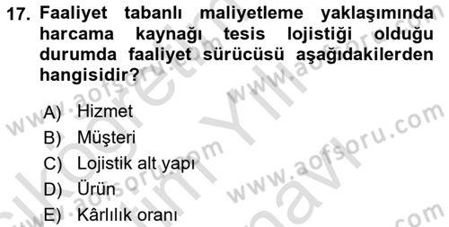 Lojistik Maliyetleri Ve Raporlama Dersi 2025 - 2026 Yılı (Vize) Ara Sınav Soruları 17. Soru