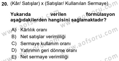 Lojistik Maliyetleri Ve Raporlama Dersi 2025 - 2026 Yılı (Vize) Ara Sınav Soruları 20. Soru