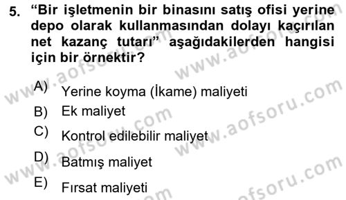 Lojistik Maliyetleri Ve Raporlama Dersi 2025 - 2026 Yılı (Vize) Ara Sınav Soruları 5. Soru
