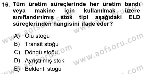 Entegre Lojistik Destek Dersi 2018 - 2019 Yılı (Vize) Ara Sınav Soruları 16. Soru