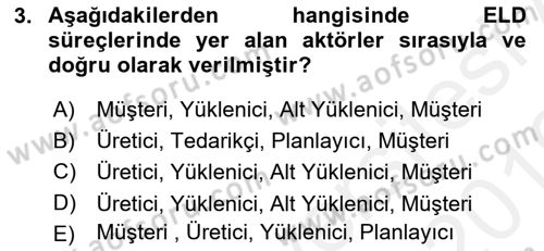 Entegre Lojistik Destek Dersi 2018 - 2019 Yılı (Vize) Ara Sınav Soruları 3. Soru