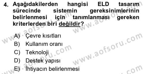 Entegre Lojistik Destek Dersi 2020 - 2021 Yılı Yaz Okulu Sınav Soruları 4. Soru