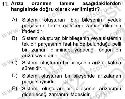 Entegre Lojistik Destek Dersi 2021 - 2022 Yılı (Vize) Ara Sınav Soruları 11. Soru