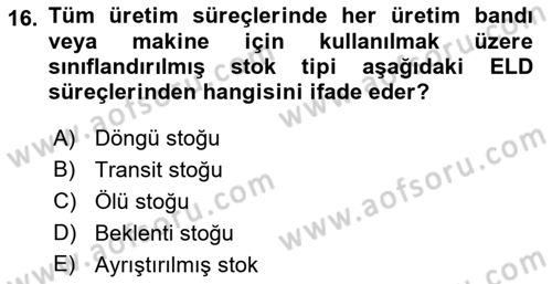 Entegre Lojistik Destek Dersi 2021 - 2022 Yılı (Vize) Ara Sınav Soruları 16. Soru