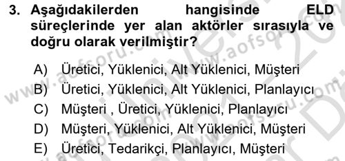Entegre Lojistik Destek Dersi 2021 - 2022 Yılı (Vize) Ara Sınav Soruları 3. Soru