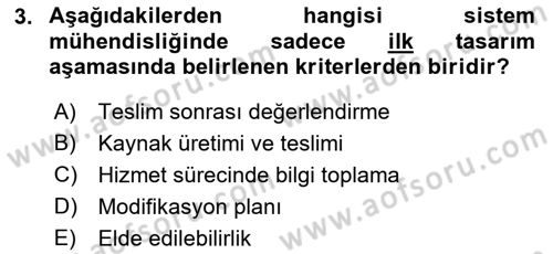 Entegre Lojistik Destek Dersi 2021 - 2022 Yılı Yaz Okulu Sınav Soruları 3. Soru