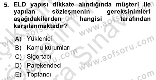 Entegre Lojistik Destek Dersi 2023 - 2024 Yılı (Vize) Ara Sınav Soruları 5. Soru