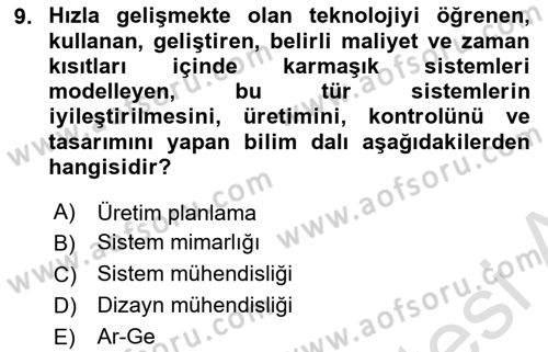 Entegre Lojistik Destek Dersi 2023 - 2024 Yılı (Vize) Ara Sınav Soruları 9. Soru