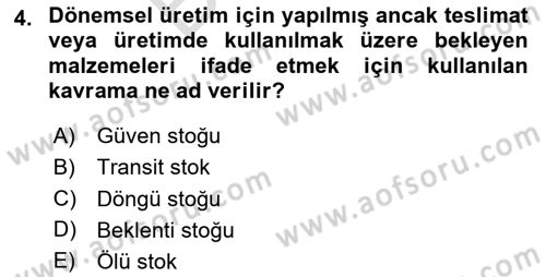 Entegre Lojistik Destek Dersi 2023 - 2024 Yılı (Final) Dönem Sonu Sınav Soruları 4. Soru