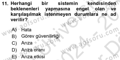 Entegre Lojistik Destek Dersi 2024 - 2025 Yılı (Vize) Ara Sınav Soruları 11. Soru