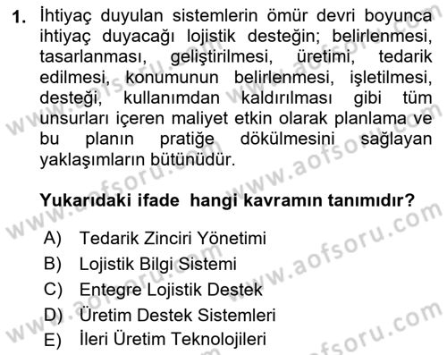 Entegre Lojistik Destek Dersi 2024 - 2025 Yılı (Final) Dönem Sonu Sınav Soruları 1. Soru