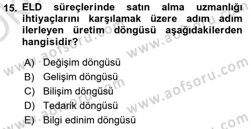 Entegre Lojistik Destek Dersi 2024 - 2025 Yılı Yaz Okulu Sınav Soruları 15. Soru