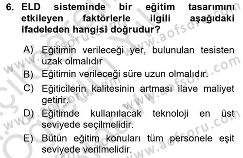 Entegre Lojistik Destek Dersi 2024 - 2025 Yılı Yaz Okulu Sınav Soruları 6. Soru