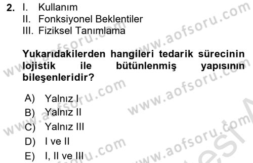 Entegre Lojistik Destek Dersi 2025 - 2026 Yılı (Vize) Ara Sınav Soruları 2. Soru
