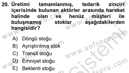 Entegre Lojistik Destek Dersi 2025 - 2026 Yılı (Vize) Ara Sınav Soruları 20. Soru