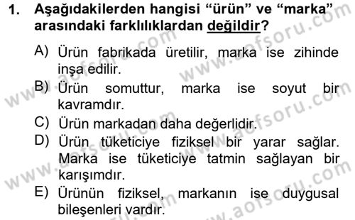 Marka ve Yönetimi Dersi 2012 - 2013 Yılı (Final) Dönem Sonu Sınav Soruları 1. Soru