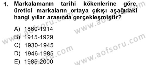 Marka ve Yönetimi Dersi 2013 - 2014 Yılı (Vize) Ara Sınav Soruları 1. Soru
