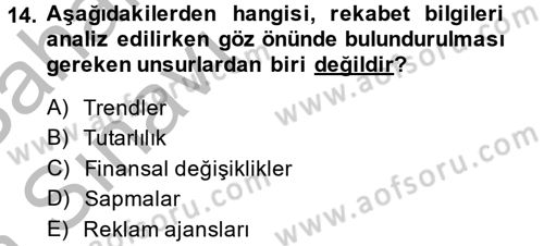 Marka ve Yönetimi Dersi 2013 - 2014 Yılı (Vize) Ara Sınav Soruları 14. Soru