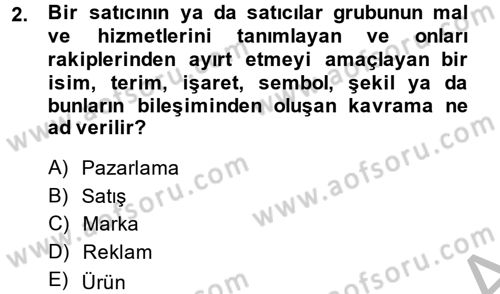 Marka ve Yönetimi Dersi 2013 - 2014 Yılı (Vize) Ara Sınav Soruları 2. Soru