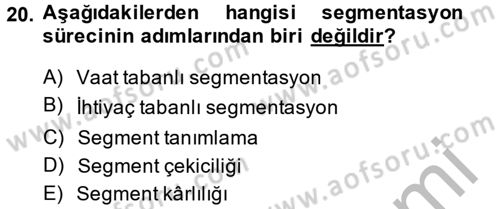 Marka ve Yönetimi Dersi 2013 - 2014 Yılı (Vize) Ara Sınav Soruları 20. Soru