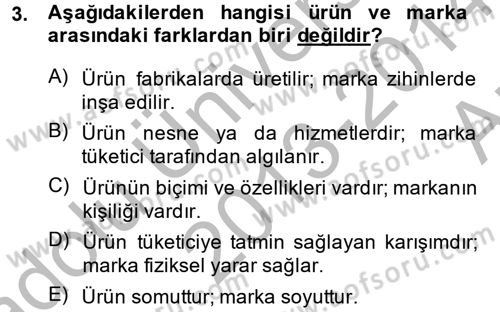 Marka ve Yönetimi Dersi 2013 - 2014 Yılı (Vize) Ara Sınav Soruları 3. Soru