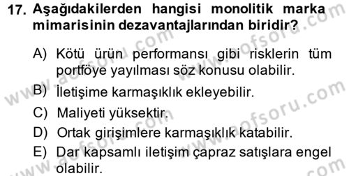 Marka ve Yönetimi Dersi 2013 - 2014 Yılı (Final) Dönem Sonu Sınav Soruları 17. Soru