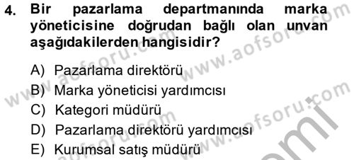 Marka ve Yönetimi Dersi 2013 - 2014 Yılı (Final) Dönem Sonu Sınav Soruları 4. Soru