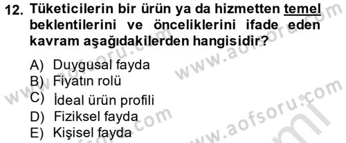 Marka ve Yönetimi Dersi 2013 - 2014 Yılı Tek Ders Sınav Soruları 12. Soru