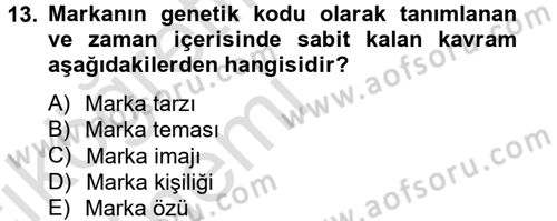 Marka ve Yönetimi Dersi 2013 - 2014 Yılı Tek Ders Sınav Soruları 13. Soru