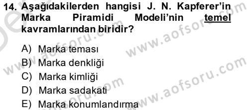 Marka ve Yönetimi Dersi 2013 - 2014 Yılı Tek Ders Sınav Soruları 14. Soru