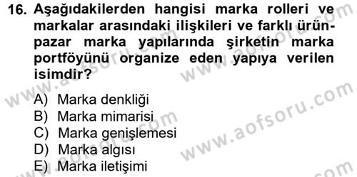 Marka ve Yönetimi Dersi 2013 - 2014 Yılı Tek Ders Sınav Soruları 16. Soru