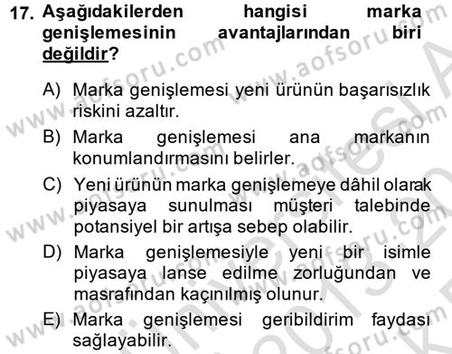Marka ve Yönetimi Dersi 2013 - 2014 Yılı Tek Ders Sınav Soruları 17. Soru
