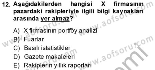 Marka ve Yönetimi Dersi 2014 - 2015 Yılı (Vize) Ara Sınav Soruları 12. Soru