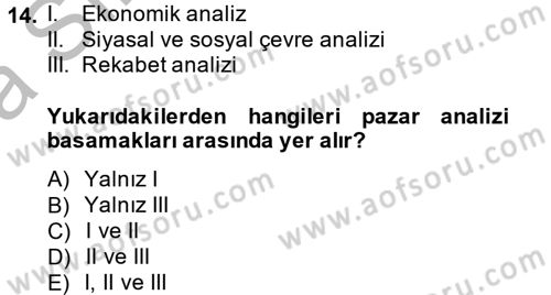 Marka ve Yönetimi Dersi 2014 - 2015 Yılı (Vize) Ara Sınav Soruları 14. Soru