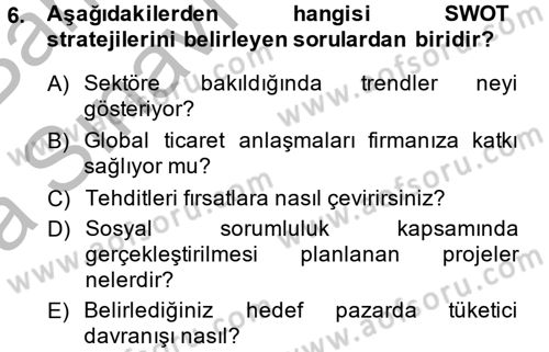 Marka ve Yönetimi Dersi 2014 - 2015 Yılı (Vize) Ara Sınav Soruları 6. Soru