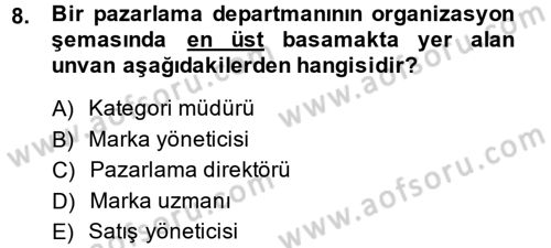 Marka ve Yönetimi Dersi 2014 - 2015 Yılı (Vize) Ara Sınav Soruları 8. Soru