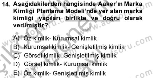 Marka ve Yönetimi Dersi 2014 - 2015 Yılı (Final) Dönem Sonu Sınav Soruları 14. Soru
